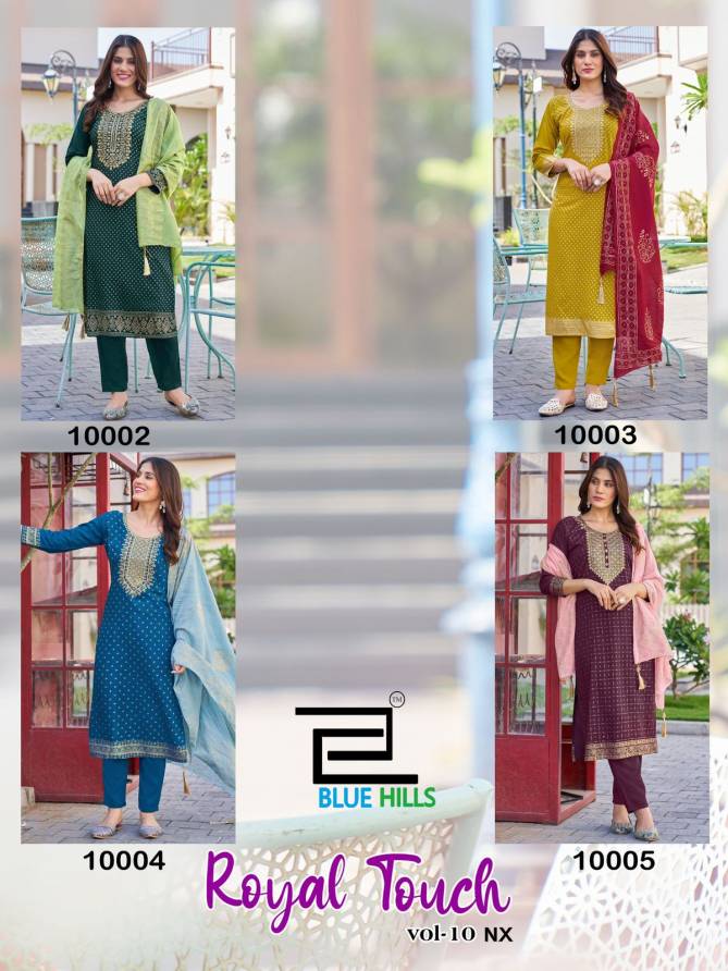 Royal Touch Vol 10 Nx By Blue Hills Rayon Foil Printed Kurti With Bottom Dupatta Wholesale Online
